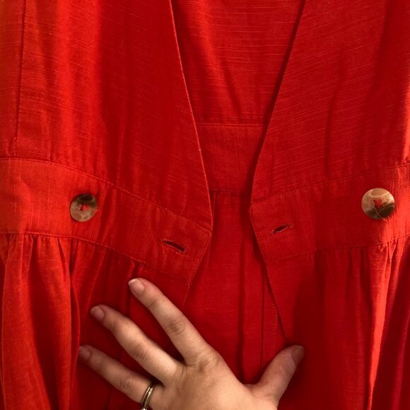 Free People Red Pinafore Jumper Linen Cottagecore Dress - Picture 5 of 8